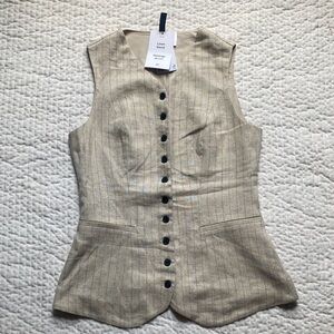 H&M Pinstripe Linen Blend Vest Light Beige Melange